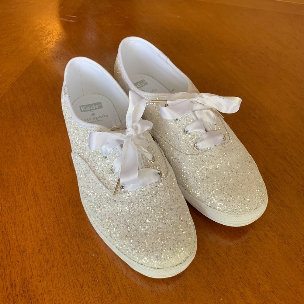 White Kate Spade Glitter Keds